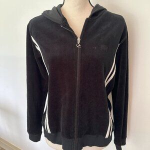 VTG Oleg Cassini Sport Velour Zip Front Jacket  Striped in Black SZ L EUC